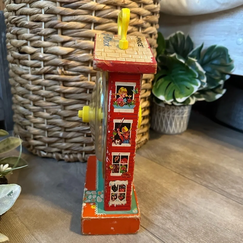 Vintage 1960s Fisher-Price Children’s Toy Red Yellow Music Box Teaching Clock